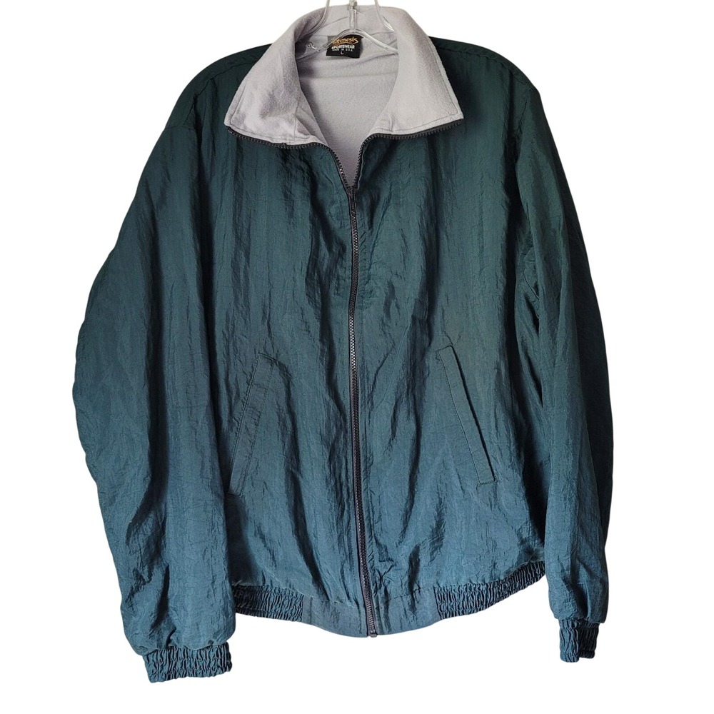 VTG 90s NWOT Dark Green Fleece Lined Nylon Track Jacket Bomber Made in USA Large